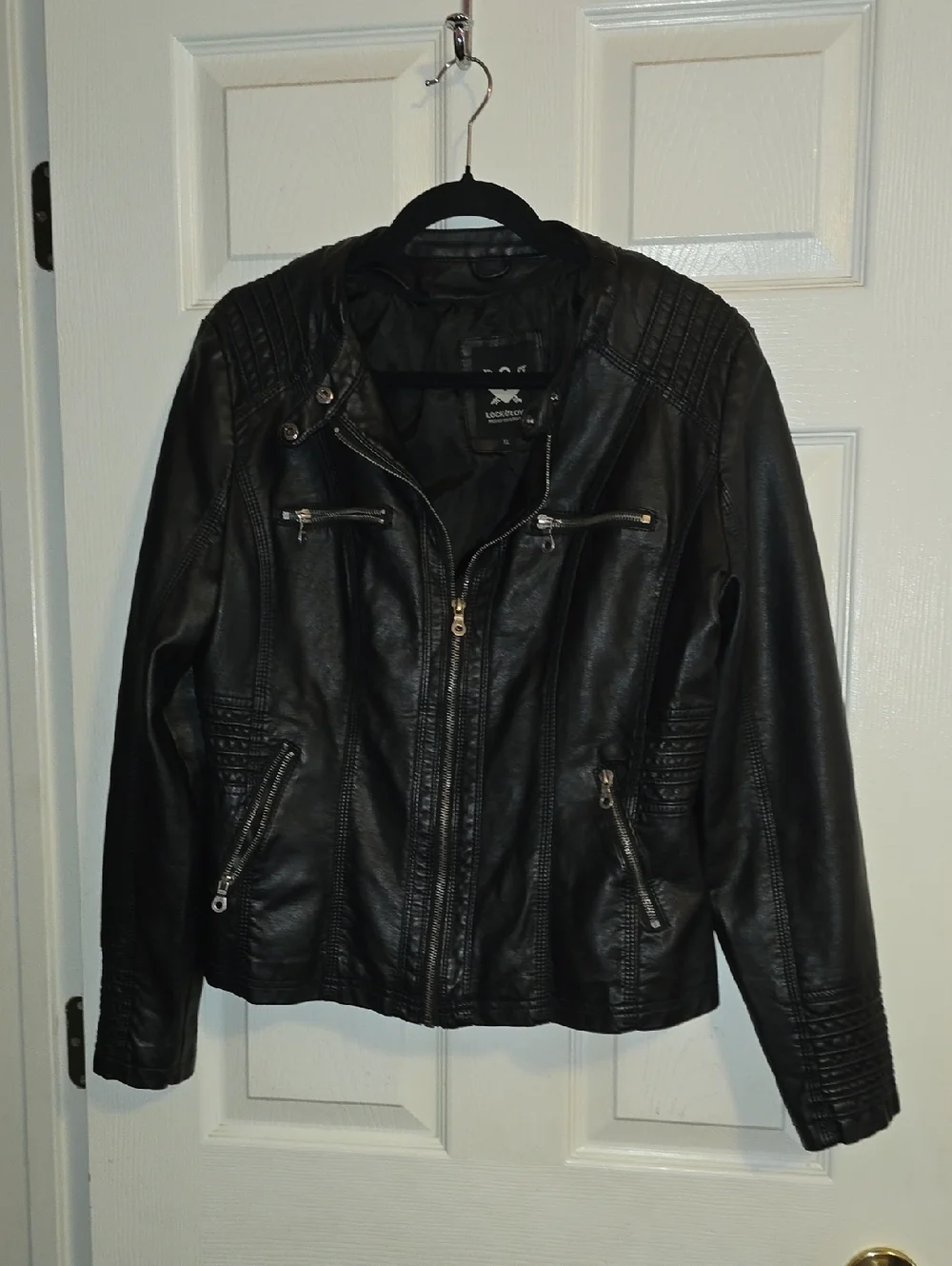 Women's Black Faux Leather Moto Jacket with Zip Pockets